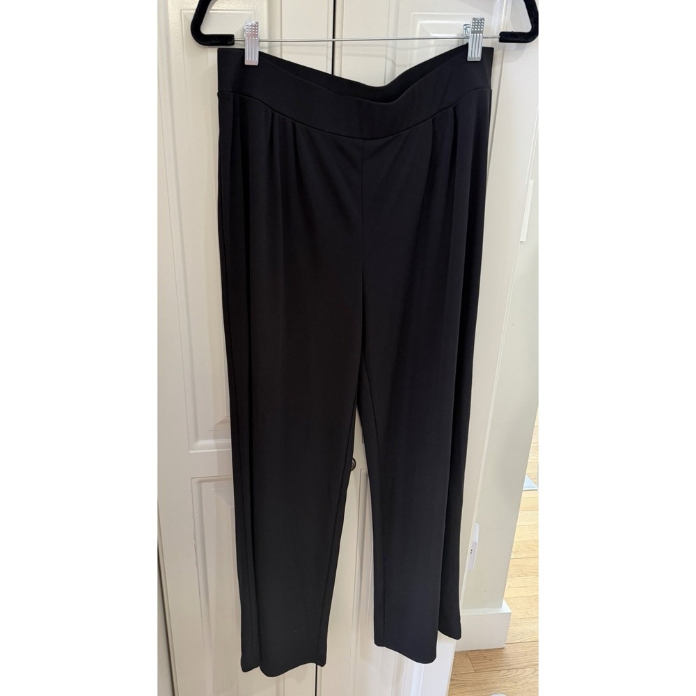 Liz Claiborne Black Wide Leg Pants L High Rise Minimalist Office Chic Career EUC
